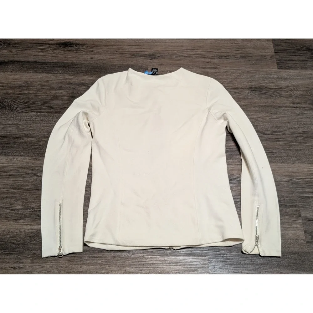 Ralph Lauren Black Label Cream Moto Jacket Womens Medium Full Zip READ‎